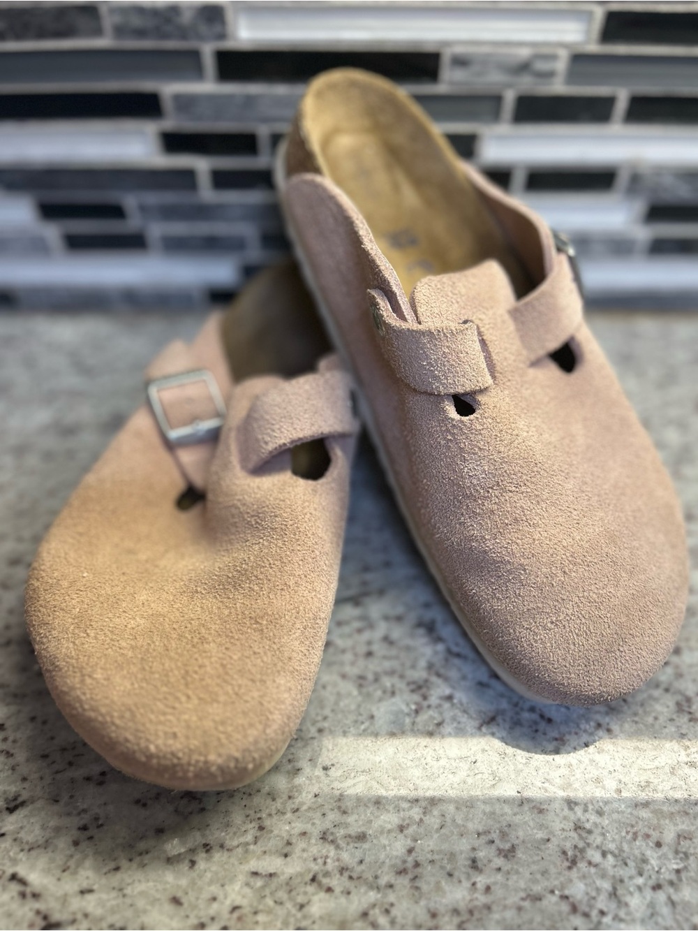 Birkenstock Boston Suede Slip-On Shoes in Blush Pink size 8 (39)